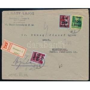 1945 (3. díjszabás) Ajánlott levél 420P bérmentesítéssel / Registered cover with 420P