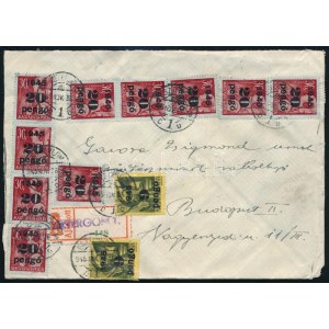 1945 (5. díjszabás) Ajánlott levél 38 db bélyeggel / Registered cover with 38 stamps