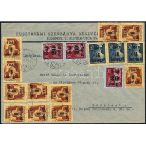 1945 (5. díjszabás) Helyi levél Kisegítő 80P, 17 bélyeges bérmentesítéssel ...