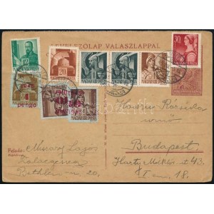 1945 Levelezőlap 9 db bélyeggel / Postcard with 9 stamps