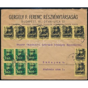 1946 (7. díjszabás) Budapest helyi levél 15 db bélyeggel + 16 bélyeg a hátoldalon bélyegzés nélkül ...