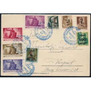 1946 (7. díjszabás) 9 bélyeg levelezőlapon alkalmi bélyegzéssel ...