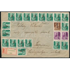 1946 (8. díjszabás) Ajánlott levél 33 db bélyeggel / Registered cover with 33 stamps
