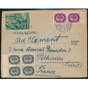 1946 (15. díjszabás) Levél Franciaországba küldve 40mP bérmentesítéssel, Honvéd Karácsony levélzáró bélyegekkel ...