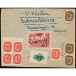 1946 (15. díjszabás) Levél Franciaországba küldve 40mP bérmentesítéssel, Honvéd Karácsony levélzáró bélyegekkel ...