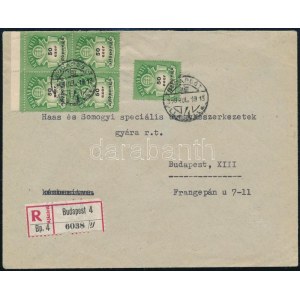 1946 (26. díjszabás) Ajánlott helyi Budapest levél 5 db 50 ezer AP bérmentesítéssel ...