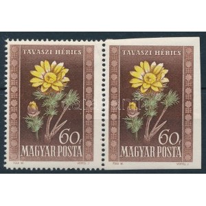 1950 Virág I. 60f pár, a jobb oldali bélyeg három oldalon vágott / Mi 1114 pair...