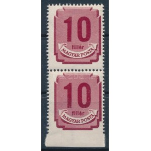 1950 Forint filléres portó 10f függőleges pár, alul fogazatlan / Postage due vertical margin pair...
