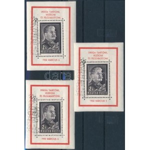 1953 3 db Sztálin gyászblokk első napi bélyegzéssel (min 18.000) / 3 x Mi block 23 II