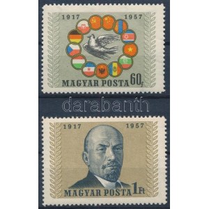 1957 Nagy októberi szocialista forradalom sor 11 1/2 fogazással / Mi 1503-1504 11 1/2 perforation