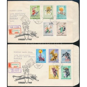 1965 Cirkusz vágott sor 2 db FDC-n Szíriába / Mi 2141-2150 imperforate set on 2 FDCs