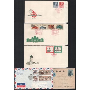 43 db kínai és hongkongi levél, FDC, levelezőlap változatos frankatúrákkal, bélyegzésekkel ...