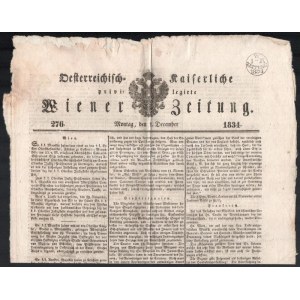 1834 Újság 1kr szignetta bélyegzéssel Newspaper with 1kr signet