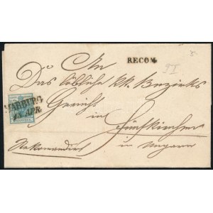 1852 9kr II. + 6kr I. (eltépve) ajánlott levélen / 9kr II. + 6kr I. (torn) on registered cover MARBURG...