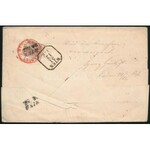 1857 9kr + 6kr ajánlott levélen, visszaküldve / on registered cover, returned