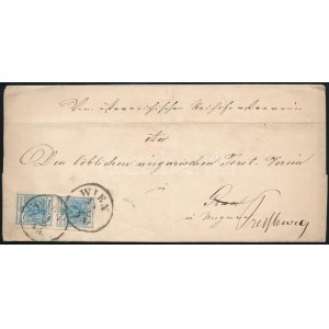 1857 9kr pár távolsági levélen / pair on domestic cover WIEN