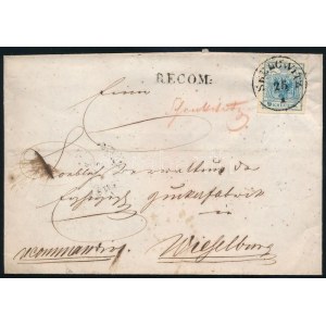 ~1858 9kr + 6kr ajánlott levélen / on registered cover SEELOWITZ - Pressburg