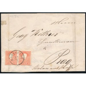 1859 5kr pár levélen / pair on cover HOHENELBE - Prag (regiszterhajtás / folded)