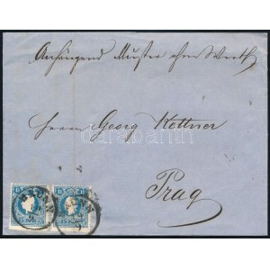 1860 2 x 15kr levélen / on cover BRÜNN - Prag (regiszterhajtás / folded)