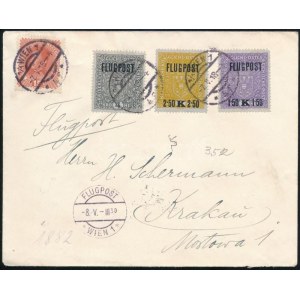 1918 Légi levél Bécsből Krakkóba / Airmail cover from Vienna to Krakow