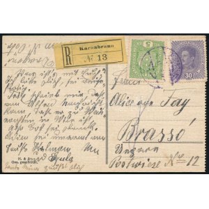 1918 Ajánlott levelezőlap Brassóba / Registered postcard to Brasov