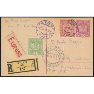 1918 Ajánlott expressz díjjegyes levelezőlap díjkiegészítéssel / Registered express PS...