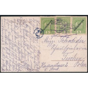 1919 Képeslap 3 bélyeggel Lengyelországba / Postcard to Poland
