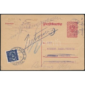 1919 Díjjegyes levelezőlap Lengyelországba, portózva, majd visszaküldve / PS-card to Poland with postage due...