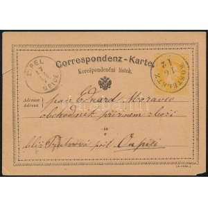 1873 Osztrák díjjegyes levelezőlap (szakadás) / Austrian PS-card KOSTELETZ (thorn)