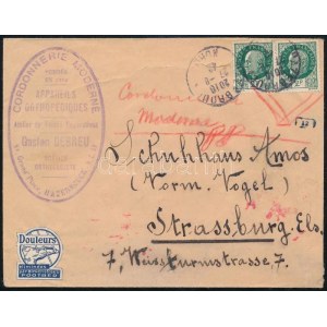 1942 Távolsági levél Strassburgba levélzárókkal és német cenzúrával (szakadt) ...
