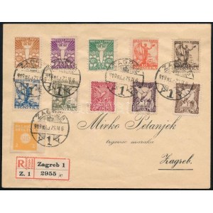 1919 Ajánlott levél 11 bélyeges bérmentesítéssel, kétnyelvű ragjeggyel ...