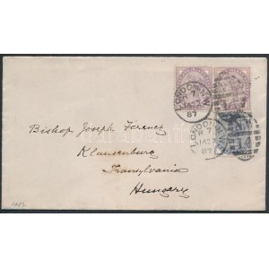 1887 1/2p + 2 x 1p levélen Magyarországra / on cover to Hungary
