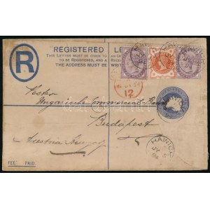 1894 Ajánlott díjjegyes levél / registered PS-cover with additional franking HAWICK - BUDAPEST...