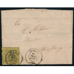 1854 Távolsági levél sárga 3kr bérmentesítéssel / Domestic cover with yellow 3kr HAAL...
