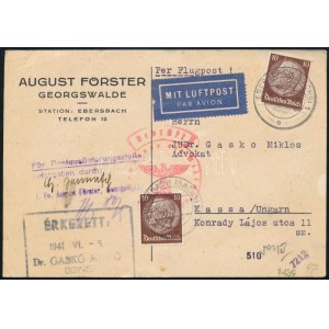 1941 Légi levelezőlap cenzúrával / Airmail postcard with censorship