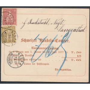 1877 Mi 29a, 30 levelezőlapon / on postcard BIENNE - Langenthal