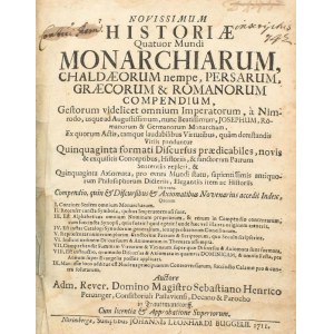 [Penzinger, Sebastian Heinrich] Sebastiano Henrico Penzinger: Novissimum Historiae quatuor mundi Monarchiarum...