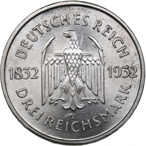 Germany - Weimar Republic 3 reichsmark 1932 F Centenary - Death of Goethe
