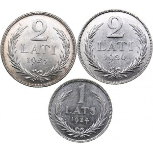 Latvia 2 lati 1925, 1926; 1 lats 1924 (3)