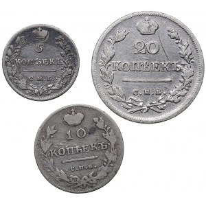 Russia 20 kopeks 1823, 10 kopeks 1813, 5 kopeks 1822 (3)