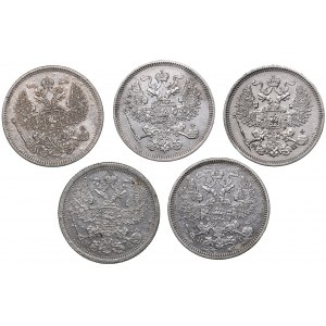 Russia 20 kopeks 1861, 1862, 1869, 1872, 1877 (5)
