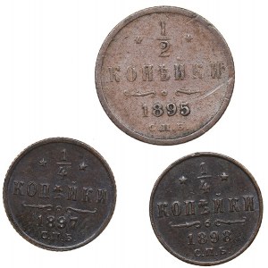 Russia 1/2 kopecks 1895 СПБ; 1/4 kopeks 1897, 1898 СПБ (3)