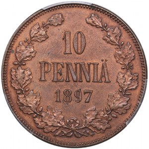 Russia - Grand Duchy of Finland 10 penniä 1897 - PCGS UNC Details