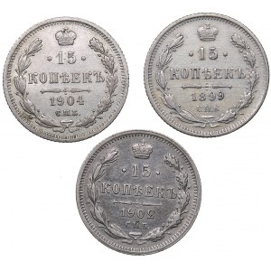 Russia 15 kopecks 1899, 1902, 1904 (3)