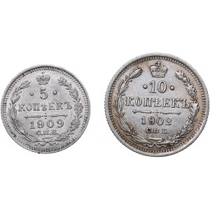 Russia 10 kopecks 1902, 5 kopeks 1909 (2)