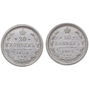 Russia 20 kopecks 1904, 1905 (2)