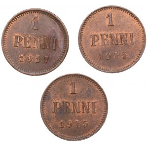 Russia - Grand Duchy of Finland 1 penni 1913, 1916, 1917 (3)