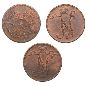 Russia - Grand Duchy of Finland 1 penni 1913, 1916, 1917 (3)