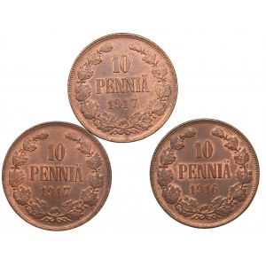 Russia - Grand Duchy of Finland 10 penniä 1916, 1917 (3)