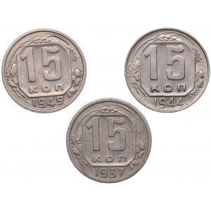 Russia - USSR 15 kopek 1937, 1944, 1949 (3)